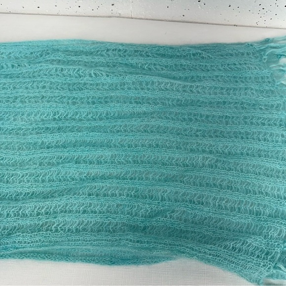 Baby Mo Light Aqua Blue Kid Mohair Scarf 19 x 63” - Picture 5 of 11